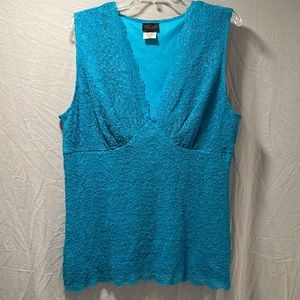 Pretty Torrid Glittery Blue-Green Sleeveless Camisole with Lace Overlay - 3, 3X
